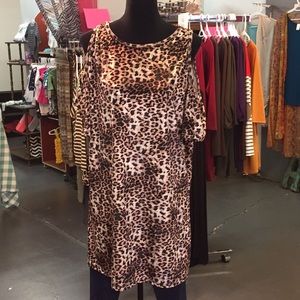 Leopard print velvet cold shoulder top